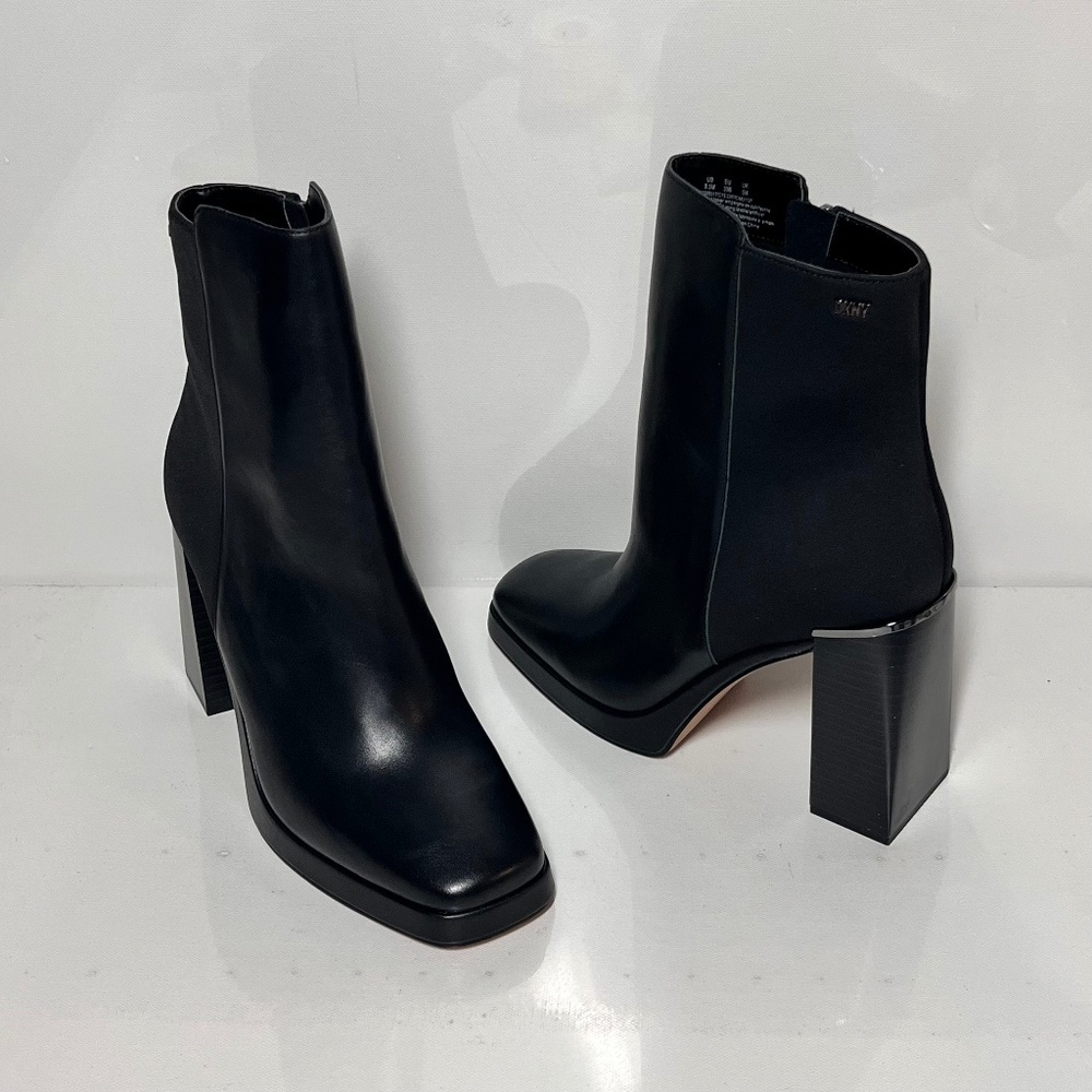 DKNY Felice Leather/Textile Square Toe Boots